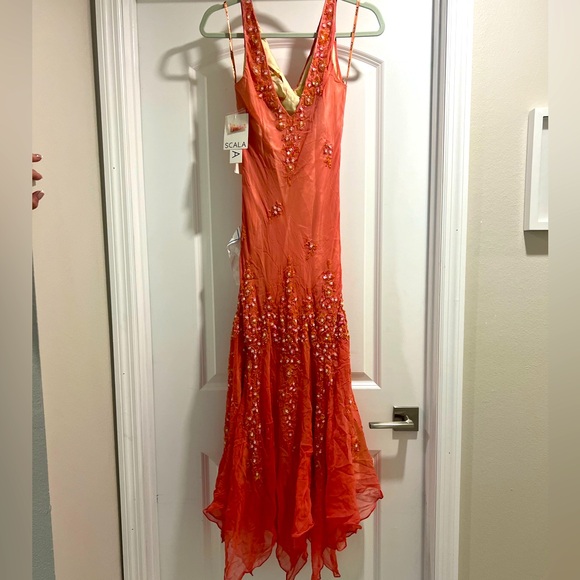 Scala Dresses & Skirts - Scala pink silk beaded gown dress NWT